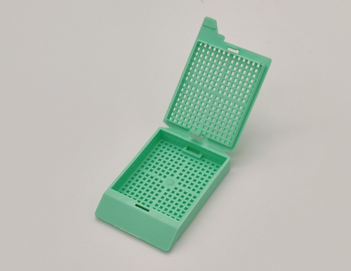 [GEN-GS-1095G] plastic biopsy tissue cassettes with attached lid 35 angled face large writing area green